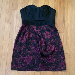 Elle Black and Purple Strapless Floral Dress